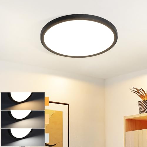 muyuua led deckenlampe flach rund 18cm ip44 wasserdicht badlampe küchenlampe schwarz 15w