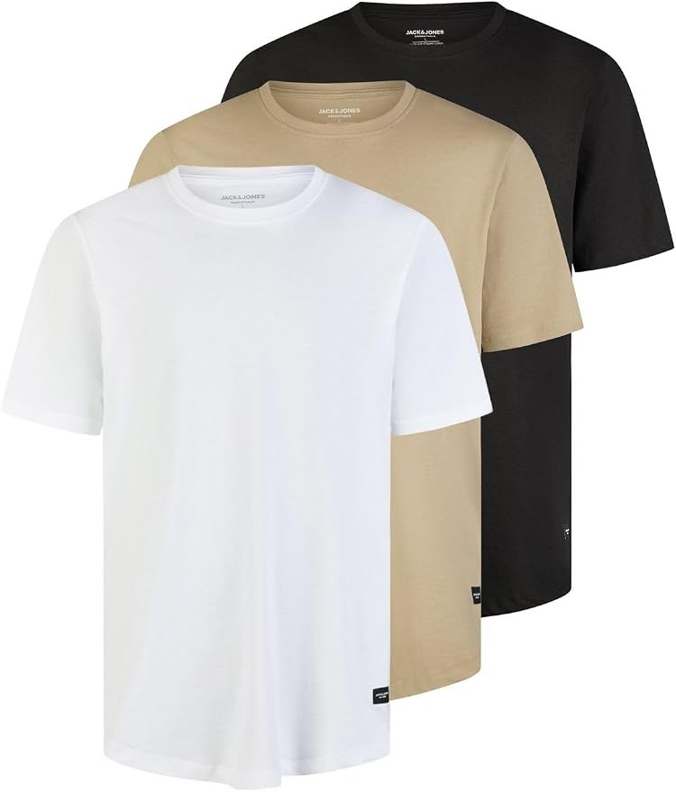 JACK & JONES Herren T-Shirt 3er Set 100% Bio-Baumwolle Regular Fit Rundhals S-3XL