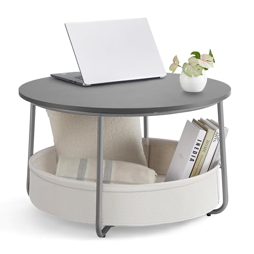 vasagle couchtisch rund mit stauraum, beistelltisch zementgrau-cremeweiß