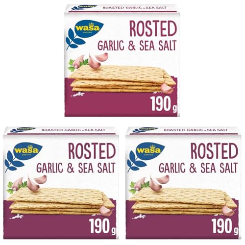 wasa crispy snacks knabbergebäck mit geröstetem knoblauch, 190 g, 3er pack