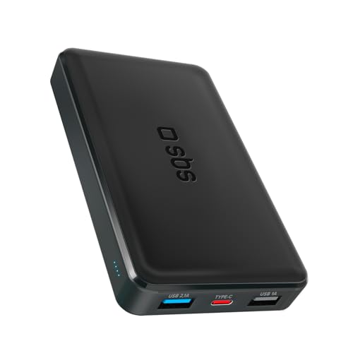 sbs powerbank 10.000 mAh slim, schnellladung, usb-c, usb-a, ladegerät schwarz