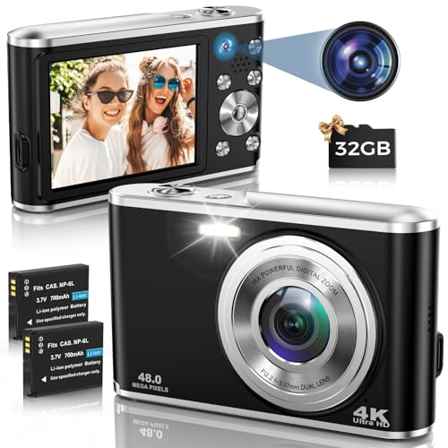 digital camera 48mp 4k autofocus mit dual camera und 32gb speicherkarte schwarz