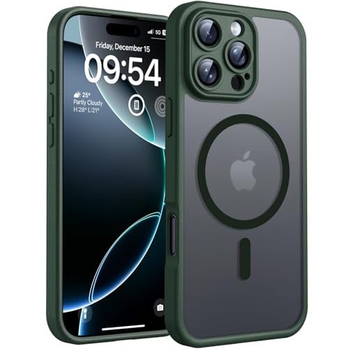 Produktbild: tocol iPhone 16 Pro Hülle Magsafe, stoßfest, kratzfest, transparente Rückseite, alpine grün