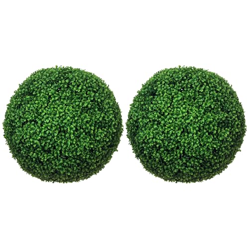 homcom künstliche buchsbaumkugel 50 cm, uv-beständig, plastik pflanze im topf, deko für wohnzimmer, schlafzimmer, büro, garten