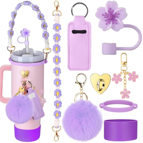 stanley tassen zubehör set mit strohhalm abdeckung und blumengriff 850 ml violett