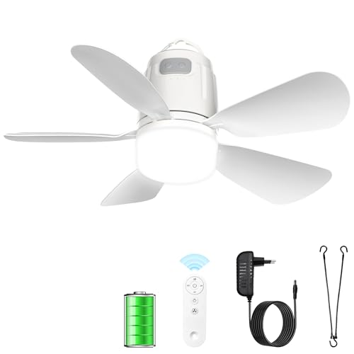deckenventilator outdoor 50cm mit akku und licht, mobiler ventilator für terrasse, zelt, pavillon