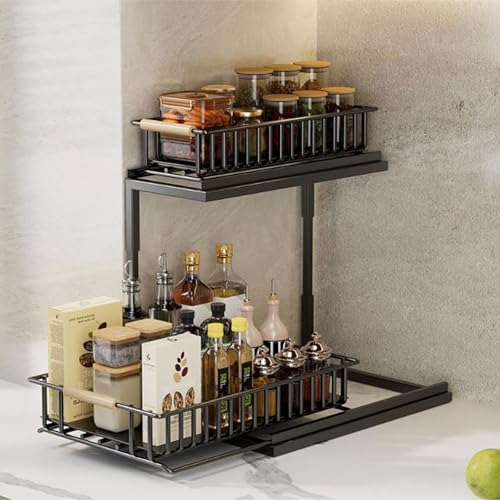 ventouse unter Waschbecken regal küchenschrank organizer ausziehbar l-form 2 schubladenkorb schwarz