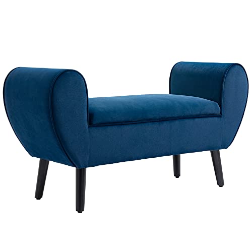 HOMCOM sitzbank mit stauraum, polsterbank mit samtblend, dunkelblau, 118 x 42 x 66 cm