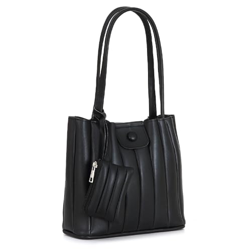 Produktbild: tonny black damen shopper tasche schwarz, wasserdicht, laptopfach, groß für arbeit, uni, reisen