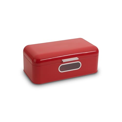 echtwerk brotbox retro metall mit sichtfenster, platzsparend, rot, 42,5 x 23,8 x 17 cm