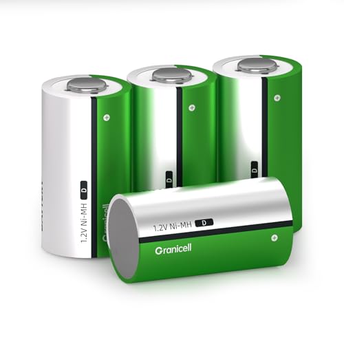 Granicell 10000mAh NiMH D-Batterien 4er Pack, hohe Leistung, niedrige Selbstentladung