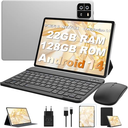 tablet 10 zoll android 14, 22gb ram 128gb rom octa-core 8000mah gps bluetooth 5.0