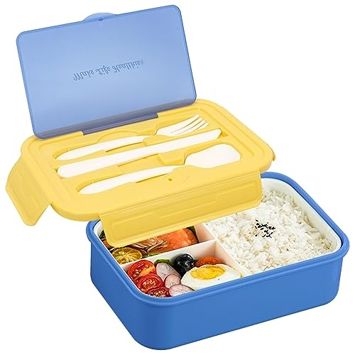 OVBOVA Brotdose kinder 3 fächer auslaufsicher lunchbox mit besteckset 1100ml