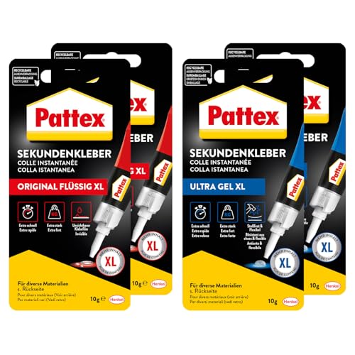 pattex sekundenkleber ultra gel 2x und farbloser flüssigkleber 2x bundle