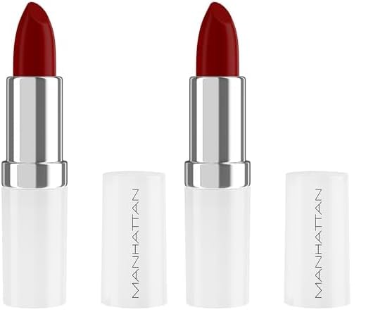 manhattan satin lipstick 890 alarm, langanhaltende farbe und feuchtigkeitspflege, 2er pack
