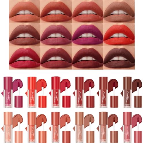 matte liquid lippenstift set 12 farben, nude rot braun orange, wasserdicht, langlebig