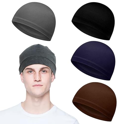 fahrradmütze unter helm 4 stück von ormromra, baumwolle laufmütze, wintermütze herren damen, dunkelbraun, dunkelblau, grau, schwarz