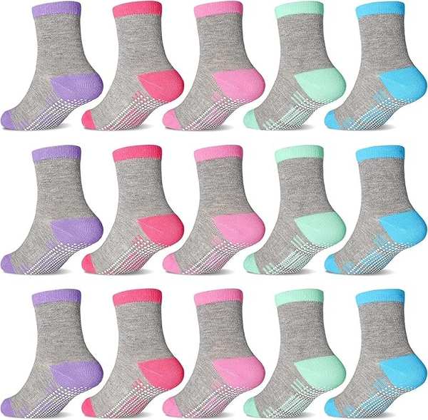 Stoppersocken Mädchen 15 Paar 0-7 Jahre Rutschsocken Baby Antirutschsocken Grau