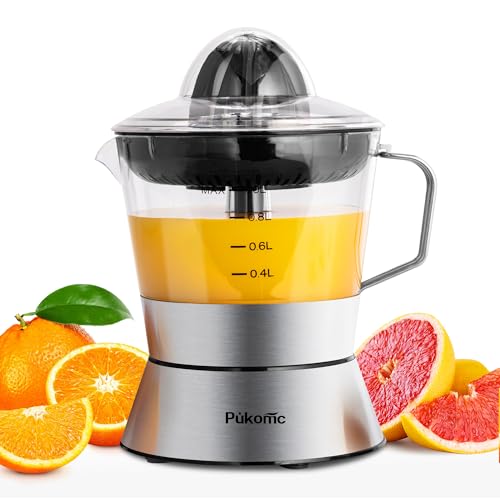 Pukomc Elektrische Zitruspresse, Orangenpresse 40 Watt, Edelstahl 1 L, für Zitrusfrüchte