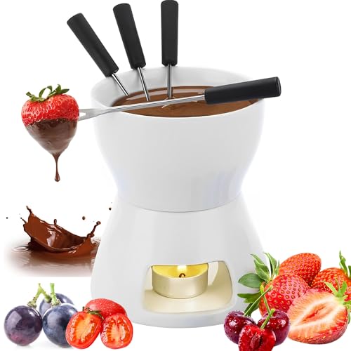 MZSX Schokofondue-Topf-Set, Käsefondue Set mit 1 Teelicht & 4 Gabeln