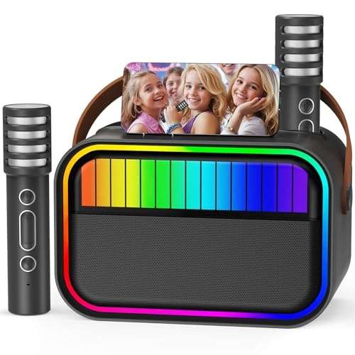 Karaoke Maschine mit 2 Mikrofonen für Kinder und Erwachsene, 3-12 Jahre, Schwarz