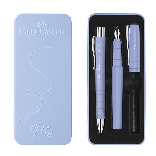Faber-Castell Schreibset Poly Pen Kugelschreiber + Füller, pale iris / Caribic blue