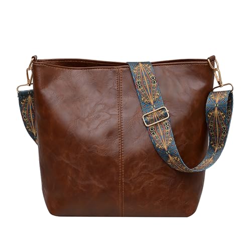 namenand umhängetasche damen groß leder crossbody bag mit breitem gurt, braun