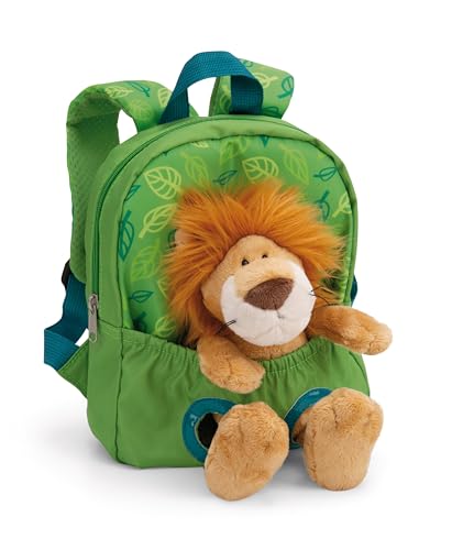 rucksack mit plüschtier löwe 25cm grün, kindergartenrucksack für kinder | 61746