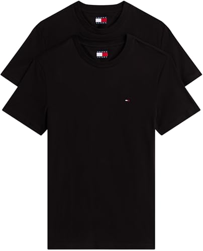 tommy jeans herren t-shirt 2-pack jersey kurzarm schwarz l