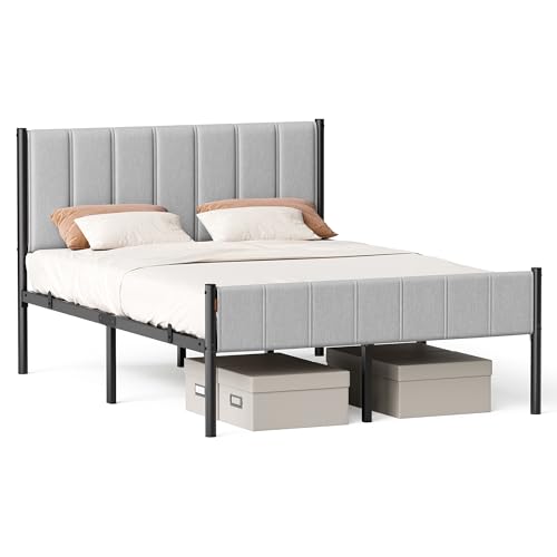vasagle bettgestell 140 x 200 cm mit gepolstertem Kopfteil und lattenrost, taubengrau