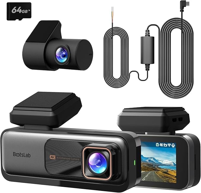 BOTSLAB Dashcam 4K+2K GPS WiFi Hinten Vorne mit ADAS, 64-GB-Karte, Parküberwachung