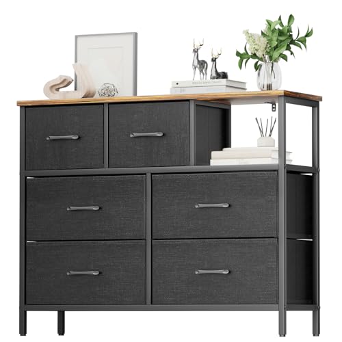 flycity kommode schwarz mit schubladen und oxford-stoff für wohnzimmer schlafzimmer flur 100x30x79 cm