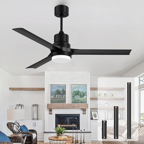 deckenventilator 132 cm schwarz mit beleuchtung, 3-farbige lichtregulierung, fernbedienung, innen-außen