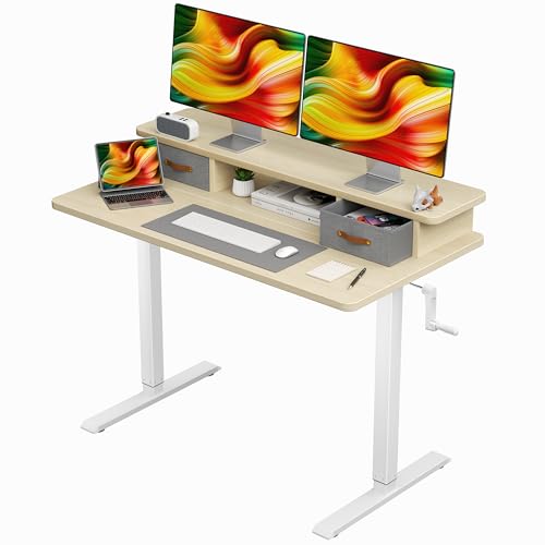 flycity höhenverstellbarer schreibtisch manuell 110 x 60 cm, metallgestell kohlenstoffstahl, ahornfarbe