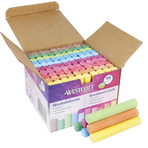 westcott kreide bunt 100 stück staubarm 1,2cm  8,5cm lange kreidestifte