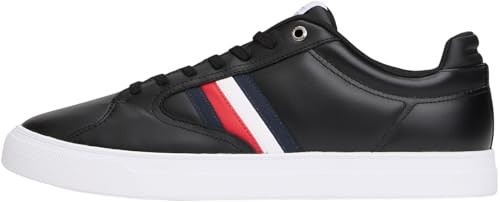 Tommy Hilfiger Herren Sneaker Cupsole Icon Court Stripes Leder Schwarz 41