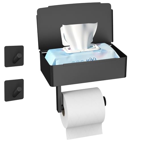 toilettenpapierhalter ohne bohren, klopapierhalter schwarz, 3-in-1 multifunktion