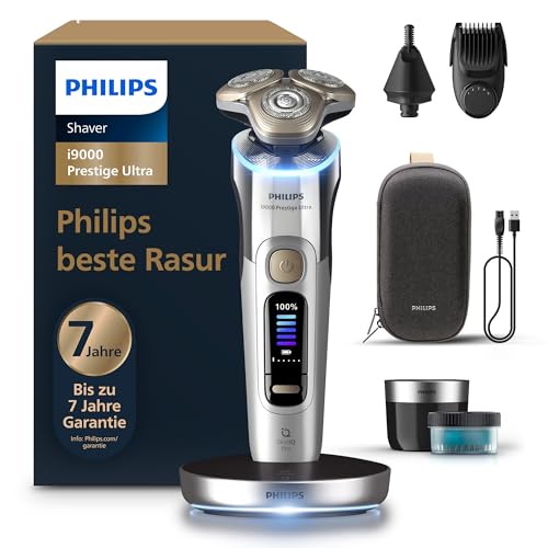 Produktbild: philips rasierer i9000 prestige mit druck- und bewegungssensor, reinigungsstation, ladestation und reiseetui