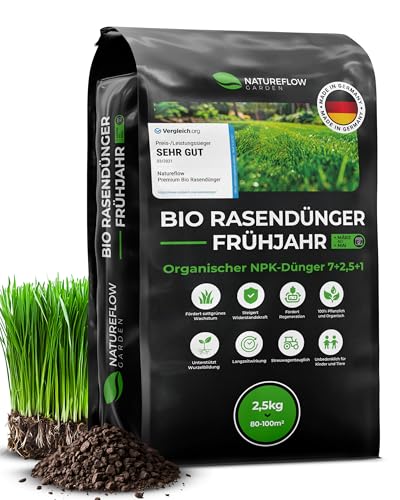 Bio Rasendünger Frühjahr Sommer 2,5kg  organischer Dünger für 100qm Rasen
