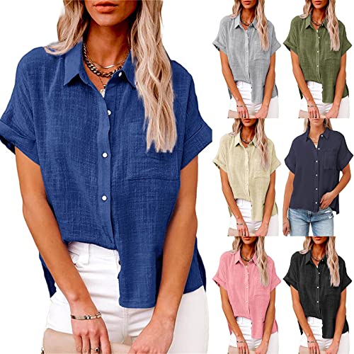 musselin bluse damen kurzarm leinenbluse blusenshirt v ausschnitt einfarbig tops