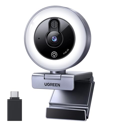 Produktbild: ugreen webcam 2k mit ringlicht und mikrofon, 360 drehbar, usb-a/c, für windows/mac