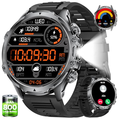 smartwatch herren militärisch 1,85 zoll hd display 100 sportmodi wasserdicht