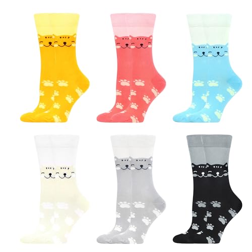 wecibor socken damen lustig bunt 6 paar katzen mehrfarbig größe 35-38
