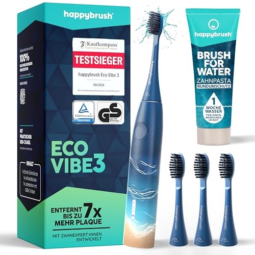 schallzahnbürste happybrush eco vibe 3, elektrische zahnbürste mit 8 wochen akku, ocean