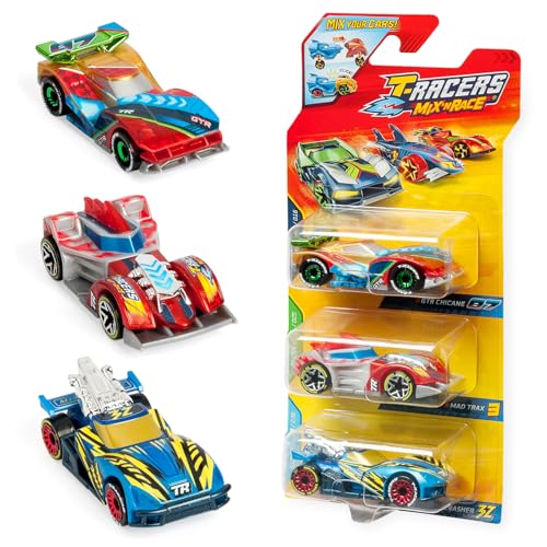 T-Racers Mix ´N Race 3 Pack – 3er-Pack Sammelautos, zweiteilig zerlegbar und mit austauschbaren Teilen, Pack 1/12