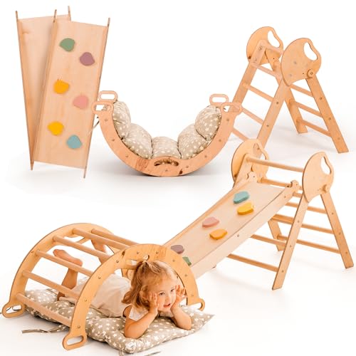 montessori klettergerüst set 5 in 1 von goodevas  kletterdreieck, kletterbogen, rutsche