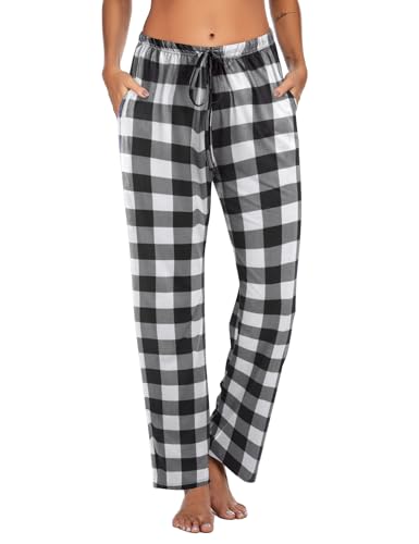 ekouaer damen schlafanzughose lang karierte pyjamahose mit taschen und kordelzug