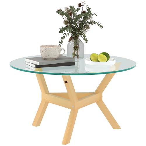 Produktbild: HOMCOM rundes Couchtisch aus Hartglas, Beistelltisch mit Stahlrahmen, 80 x 45 cm