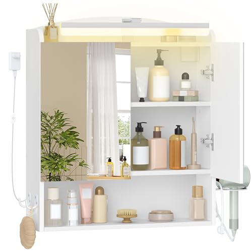Hzuaneri Spiegelschrank Bad mit Beleuchtung, 16,5 x 60 x 68,5 cm, Weiß, MC10003XEU