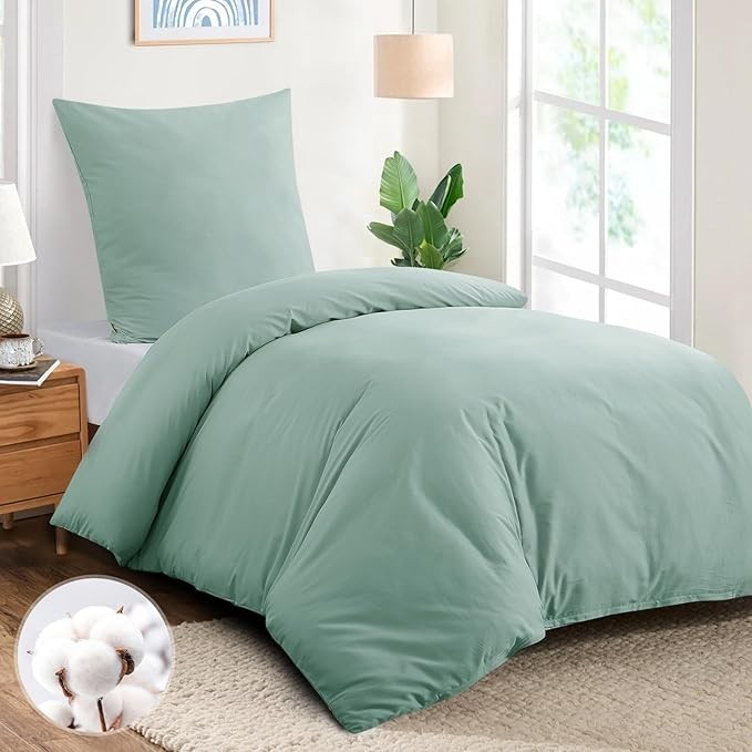 Aisbo Bettwäsche 140x200 Baumwolle Grün, Bettbezug & Kissenbezug 80x80 cm, Oeko-TEX